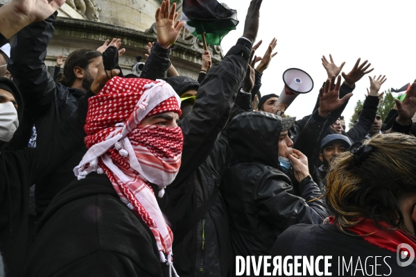 Manifestation interdite en soutien à la Palestine, à Paris. Demonstration for the Palestinians in Paris.
