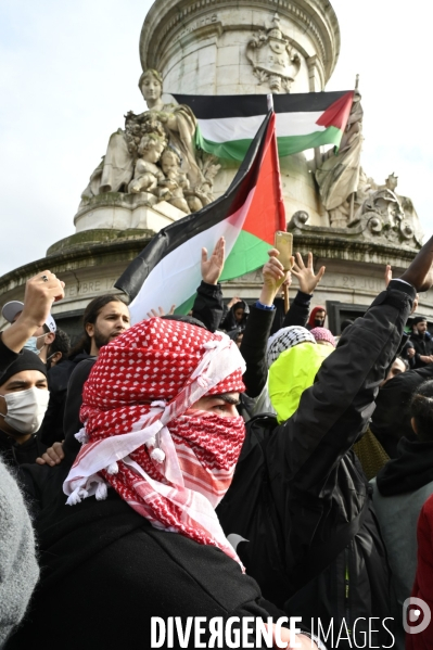 Manifestation interdite en soutien à la Palestine, à Paris. Demonstration for the Palestinians in Paris.