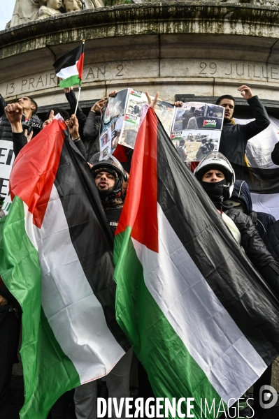 Manifestation interdite en soutien à la Palestine, à Paris. Demonstration for the Palestinians in Paris.