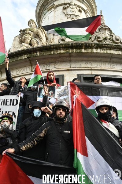 Manifestation interdite en soutien à la Palestine, à Paris. Demonstration for the Palestinians in Paris.