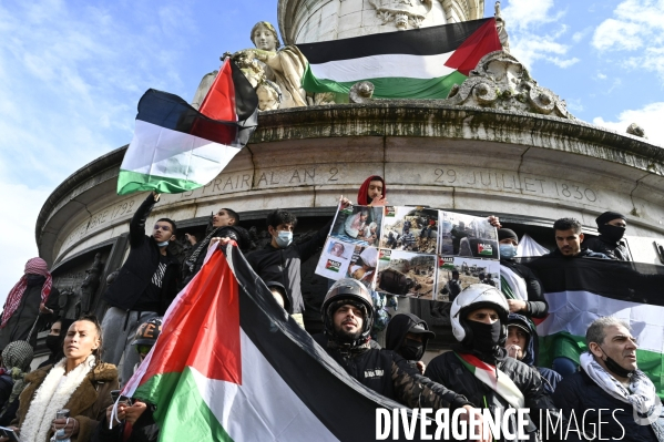 Manifestation interdite en soutien à la Palestine, à Paris. Demonstration for the Palestinians in Paris.