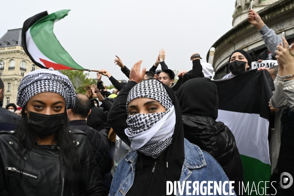 Manifestation interdite en soutien à la Palestine, à Paris. Demonstration for the Palestinians in Paris.