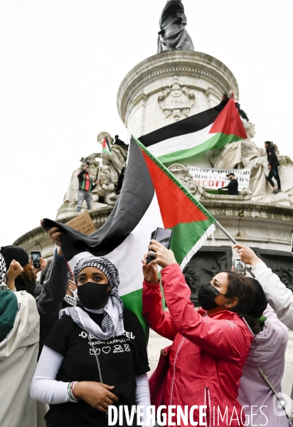 Manifestation interdite en soutien à la Palestine, à Paris. Demonstration for the Palestinians in Paris.