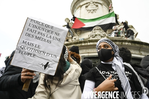 Manifestation interdite en soutien à la Palestine, à Paris. Demonstration for the Palestinians in Paris.