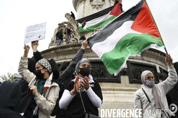 Manifestation interdite en soutien à la Palestine, à Paris. Demonstration for the Palestinians in Paris.