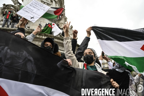 Manifestation interdite en soutien à la Palestine, à Paris. Demonstration for the Palestinians in Paris.