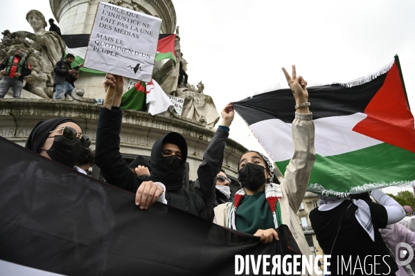 Manifestation interdite en soutien à la Palestine, à Paris. Demonstration for the Palestinians in Paris.