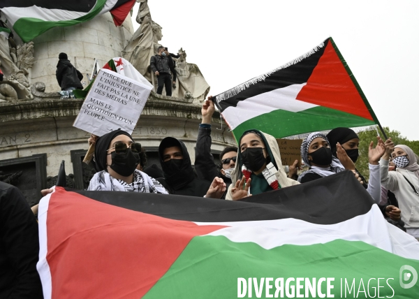 Manifestation interdite en soutien à la Palestine, à Paris. Demonstration for the Palestinians in Paris.