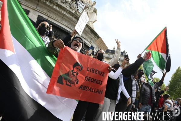 Manifestation interdite en soutien à la Palestine, à Paris. Demonstration for the Palestinians in Paris.