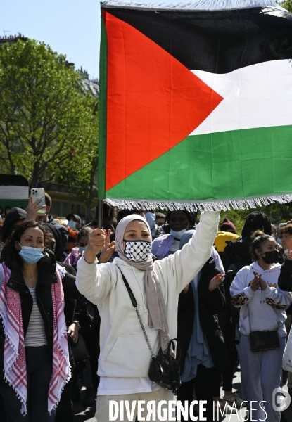 Manifestation interdite en soutien à la Palestine, à Paris. Demonstration for the Palestinians in Paris.