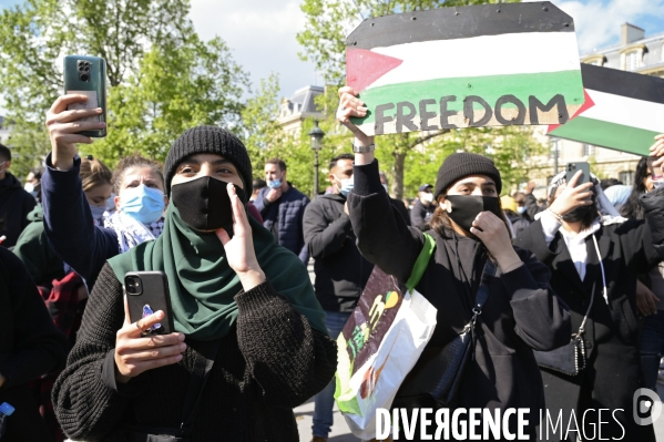 Manifestation interdite en soutien à la Palestine, à Paris. Demonstration for the Palestinians in Paris.