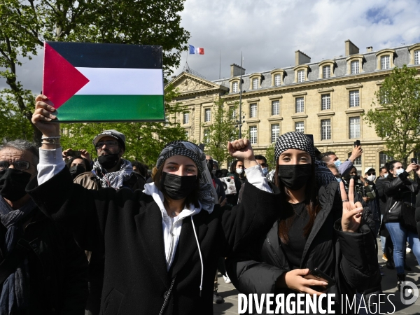 Manifestation interdite en soutien à la Palestine, à Paris. Demonstration for the Palestinians in Paris.