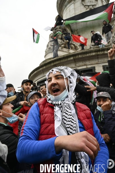 Manifestation interdite en soutien à la Palestine, à Paris. Demonstration for the Palestinians in Paris.