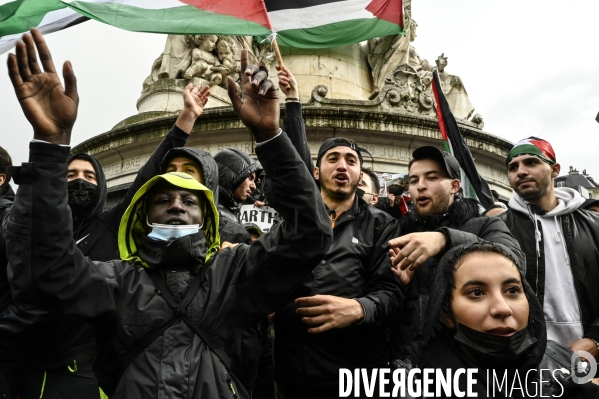 Manifestation interdite en soutien à la Palestine, à Paris. Demonstration for the Palestinians in Paris.