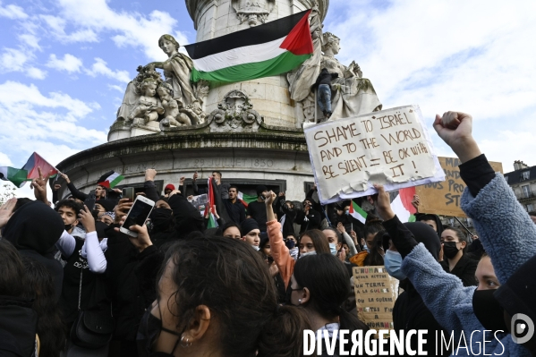 Manifestation interdite en soutien à la Palestine, à Paris. Demonstration for the Palestinians in Paris.