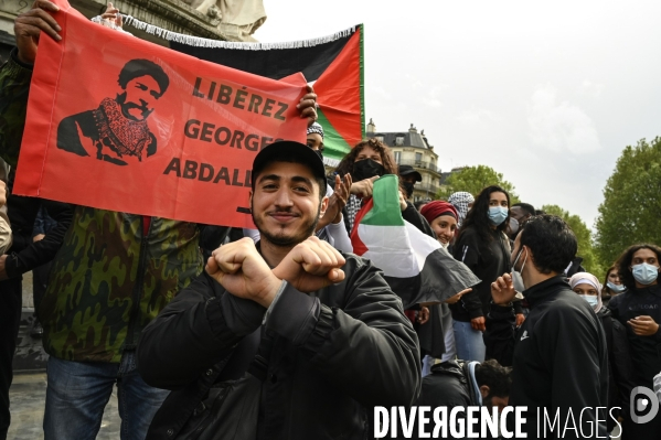 Manifestation interdite en soutien à la Palestine, à Paris. Demonstration for the Palestinians in Paris.