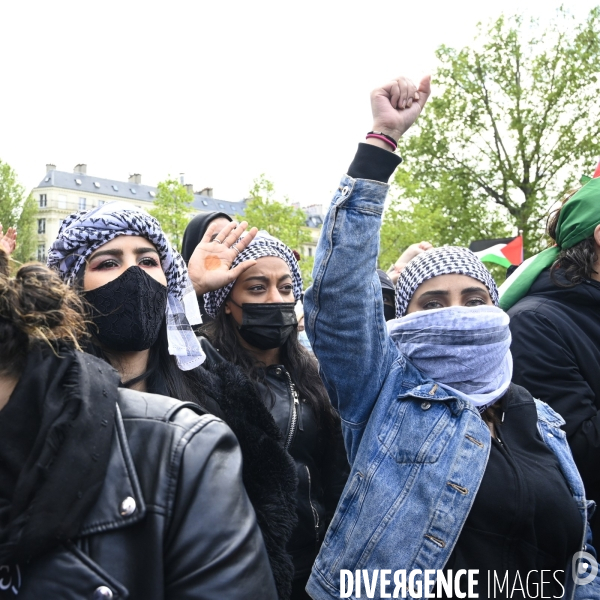 Manifestation interdite en soutien à la Palestine, à Paris. Demonstration for the Palestinians in Paris.