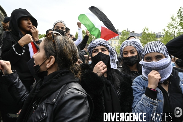 Manifestation interdite en soutien à la Palestine, à Paris. Demonstration for the Palestinians in Paris.