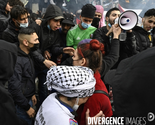 Manifestation interdite en soutien à la Palestine, à Paris. Demonstration for the Palestinians in Paris.