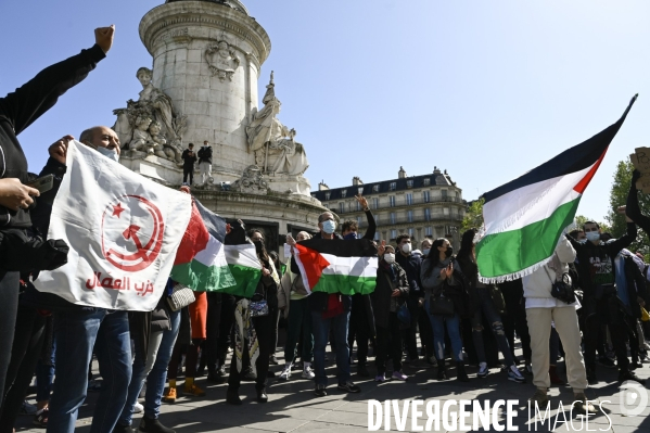 Manifestation interdite en soutien à la Palestine, à Paris. Demonstration for the Palestinians in Paris.