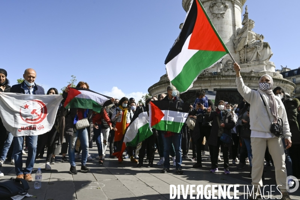 Manifestation interdite en soutien à la Palestine, à Paris. Demonstration for the Palestinians in Paris.