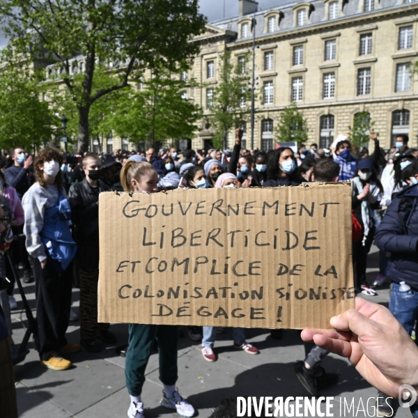 Manifestation interdite en soutien à la Palestine, à Paris. Demonstration for the Palestinians in Paris.