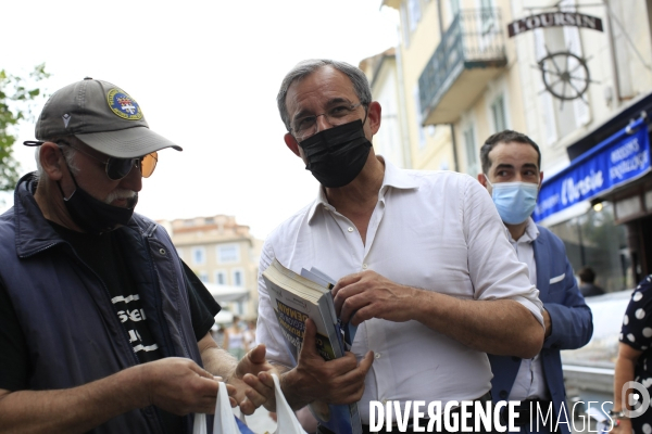 Thierry Mariani candidat RN aux élections régionales PACA en campagne à Antibes