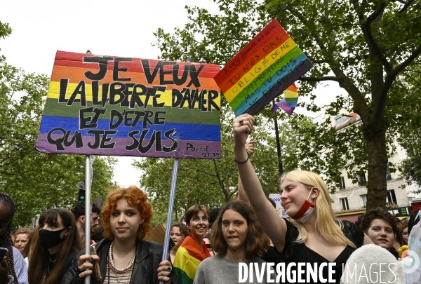 Marche des fiertés 2021 à Paris. Pride March 2021 in Paris.