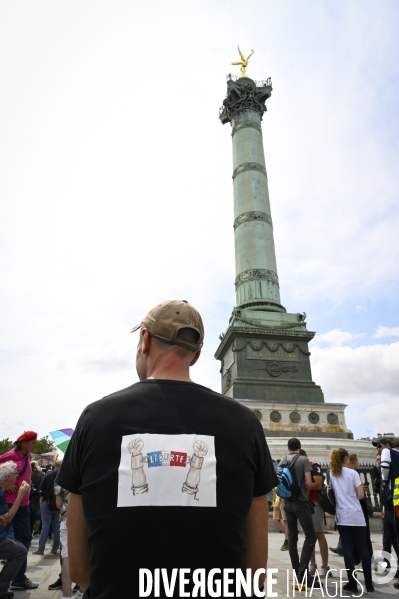 Manifestation contre le projet de passe sanitaire, à Paris le 24 juillet 2021. Demonstration against sanitary pass.