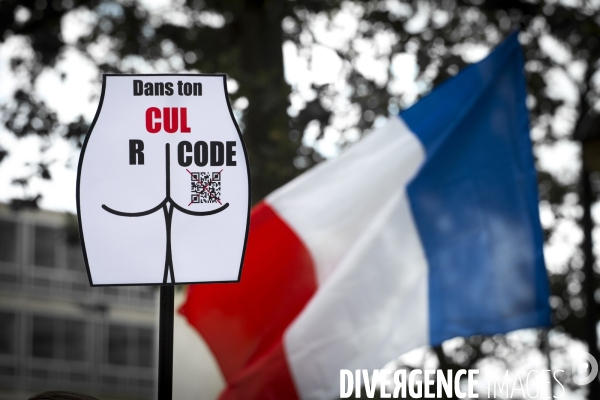 Florian Philippot organise une manifestation contre le projet de passe sanitaire et la vaccination obligatoire, le 31 juillet à Paris. Demonstration against sanitary pass.