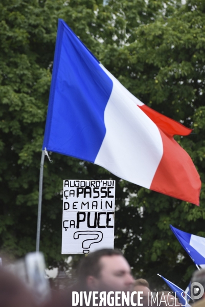 Florian Philippot organise une manifestation contre le projet de passe sanitaire et la vaccination obligatoire, le 31 juillet à Paris. Demonstration against sanitary pass.