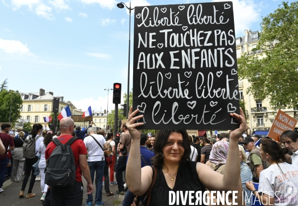 Florian Philippot organise une manifestation contre le projet de passe sanitaire et la vaccination obligatoire, le 31 juillet à Paris. Demonstration against sanitary pass.