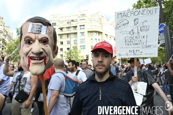 Florian Philippot organise une manifestation contre le projet de passe sanitaire et la vaccination obligatoire, le 31 juillet à Paris. Demonstration against sanitary pass.