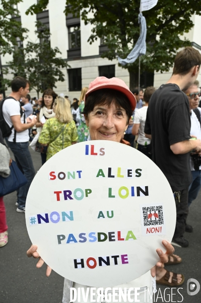 Florian Philippot organise une manifestation contre le projet de passe sanitaire et la vaccination obligatoire, le 31 juillet à Paris. Demonstration against sanitary pass.