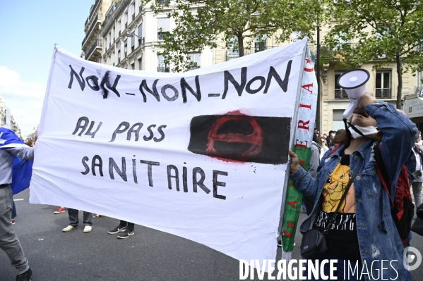 Florian Philippot organise une manifestation contre le projet de passe sanitaire et la vaccination obligatoire, le 31 juillet à Paris. Demonstration against sanitary pass.