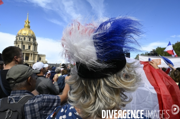 Florian Philippot organise une manifestation contre le projet de passe sanitaire et la vaccination obligatoire, le 31 juillet à Paris. Demonstration against sanitary pass.