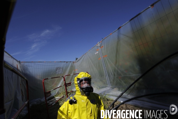 Chantier-test de découpage sur canalisation en amiante-ciment