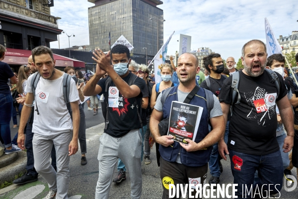 Manifestants syndicaux contre le pass sanitaire