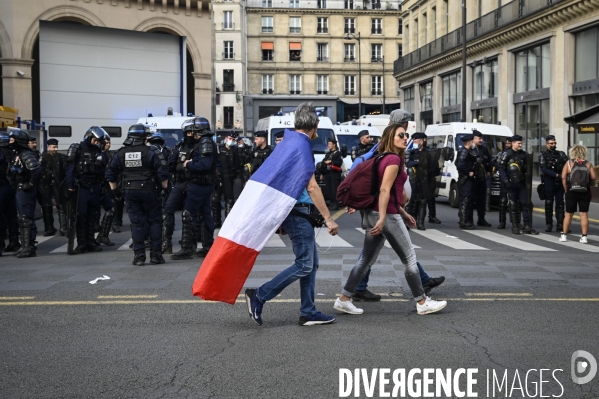 Manifestation contre le passe sanitaire QR code, à Paris le 11 septembre 2021. Demonstration against sanitary pass.