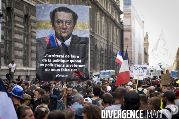 Manifestation contre le passe sanitaire QR code, à Paris le 11 septembre 2021. Demonstration against sanitary pass.