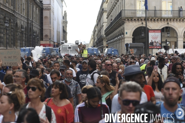 Manifestation contre le passe sanitaire QR code, à Paris le 11 septembre 2021. Demonstration against sanitary pass.