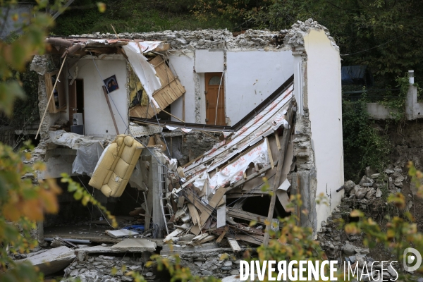 Saint Dalmas de Tende  le 09/10/2020 Une maison eventrée pres des rives de la Roya.