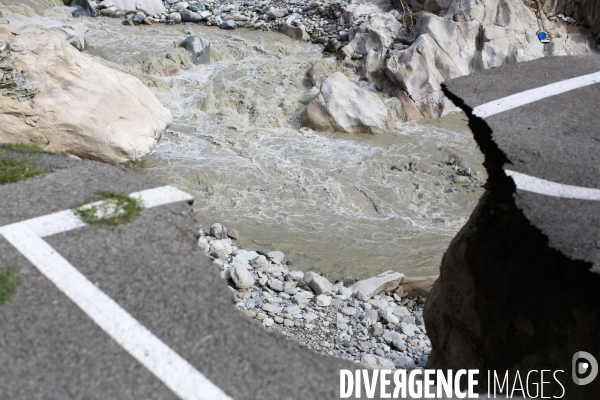 Vallée de la Roya le 07/10/2020 aspect de la route internationale reliant Cuneo à Vintimille entre Fontan et Tende.   En date de septembre 2021 c est 350 millions d euro qui ont ete investi pour la reconstruction de la route.