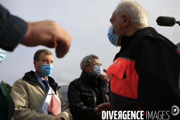 Tende le 12/11/2020 Christophe Mirmand, Préfet de la Région Paca, Bernard Gonzalez, Préfet des Alpes-Maritimes, Jean Pierre Vassallo maire de Tende