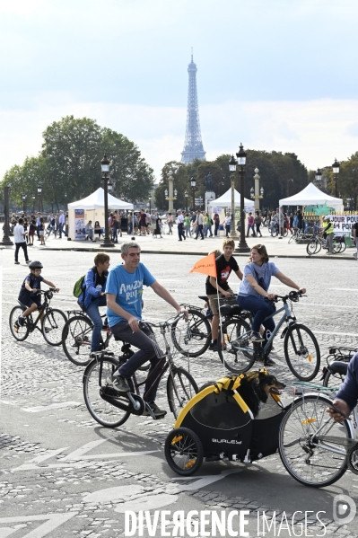 Journée sans voitures à Paris, contre la pollution de l air.