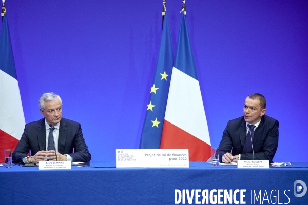 Bruno Le Maire , ministre de l économie, Olivier Dussopt Ministre chargé des Comptes publics, Presentation du Projet de loi de Finances PLF