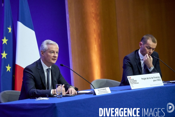 Bruno Le Maire , ministre de l économie, Olivier Dussopt Ministre chargé des Comptes publics, Presentation du Projet de loi de Finances PLF