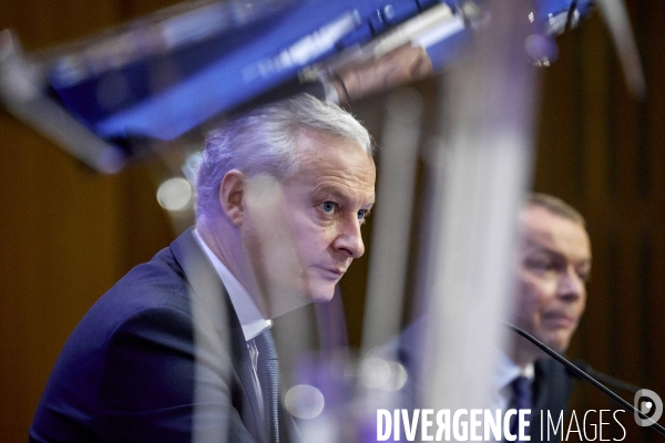 Bruno Le Maire , ministre de l économie, Olivier Dussopt Ministre chargé des Comptes publics, Presentation du Projet de loi de Finances PLF