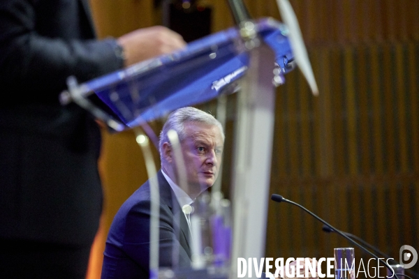 Bruno Le Maire , ministre de l économie, Olivier Dussopt Ministre chargé des Comptes publics, Presentation du Projet de loi de Finances PLF