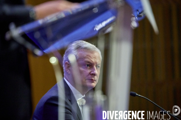 Bruno Le Maire , ministre de l économie, Olivier Dussopt Ministre chargé des Comptes publics, Presentation du Projet de loi de Finances PLF